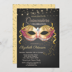 Masque, Licht, Diamanten Masquerad Quinceañera Einladung