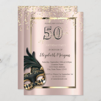 Masque Rose Gold 50. Geburtstag Einladung