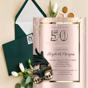 Masque Rose Gold 50. Geburtstag Einladung