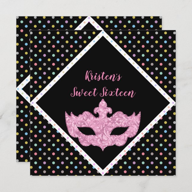 MASQUERADE 16 . GEBURTSTAG EINLADENSPOT EINLADUNG (Vorne/Hinten)