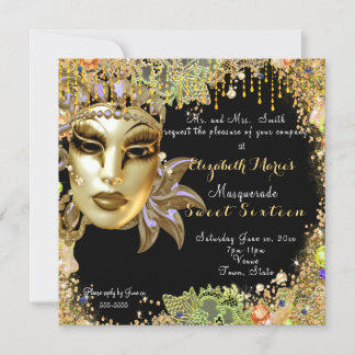 Masquerade, 16 . Geburtstag, Gold Glitzer Lace Einladung