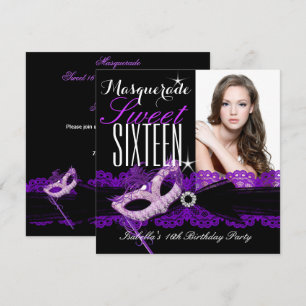 Masquerade 16 . Geburtstag Sweet 16 Lila Black Einladung