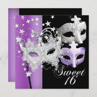 Masquerade 16 . Geburtstag Sweet 16 Lilac Black Einladung