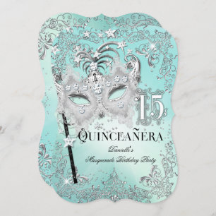 Masquerade Aquamarin Silver Quinceanera Geburtstag Einladung