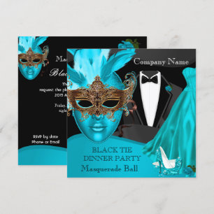 Masquerade Ball Aquamarin Black Krawatte Corporate Einladung