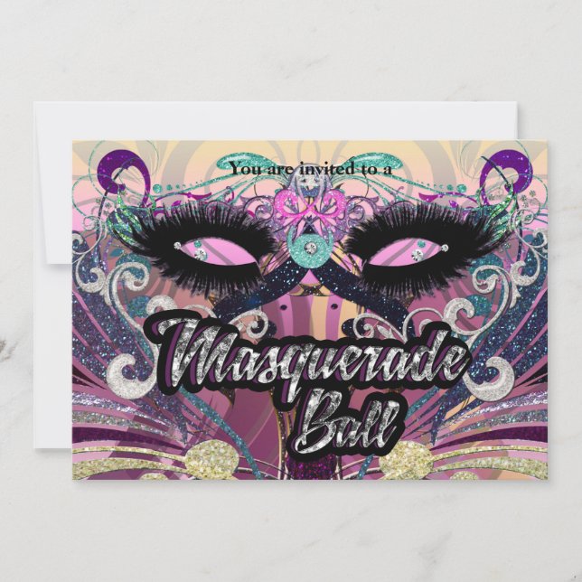 Masquerade Ball farbenfrohe Augenbrauen Einladung (Vorderseite)