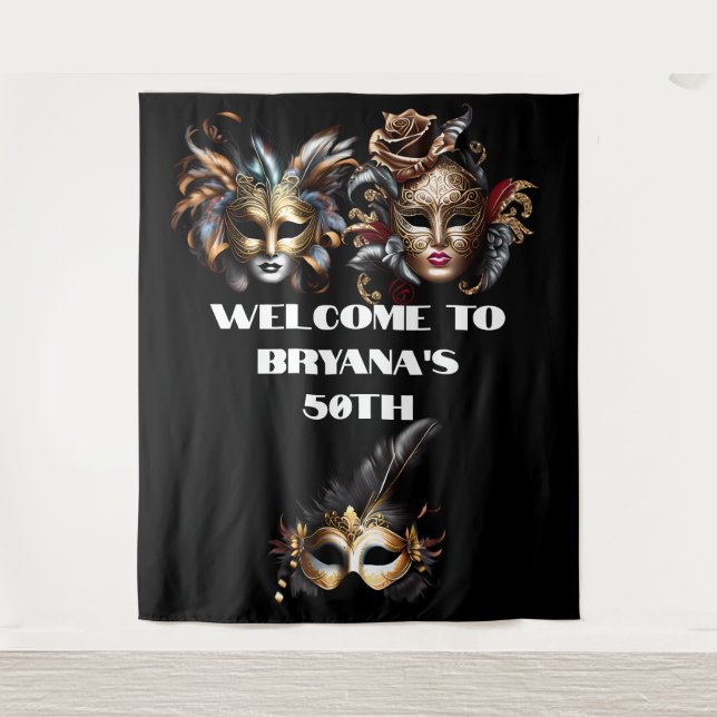 Masquerade Ball Gesicht maskiert elegante Mann Lad Wandteppich (Vorderseite)