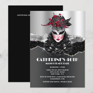 Masquerade Ball Girls Geburtstag elegante Glasmask Einladung