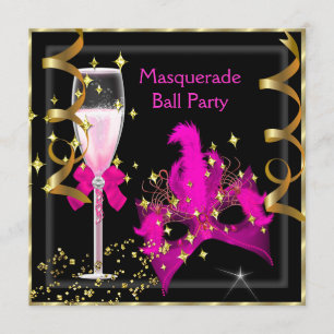 Masquerade Ball Hot-Pink Black Gold Maske Party Einladung