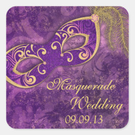 Masquerade Ball Mardi Gras Wedding Lila Quadratischer Aufkleber