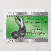 Masquerade Ball Maske Green Silver Party Einladung