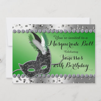 Masquerade Ball Maske Green Silver Party Einladung