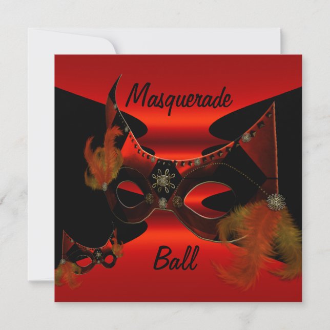 Masquerade Ball Masken Rote Seidenschwarze Einlade Einladung (Vorderseite)