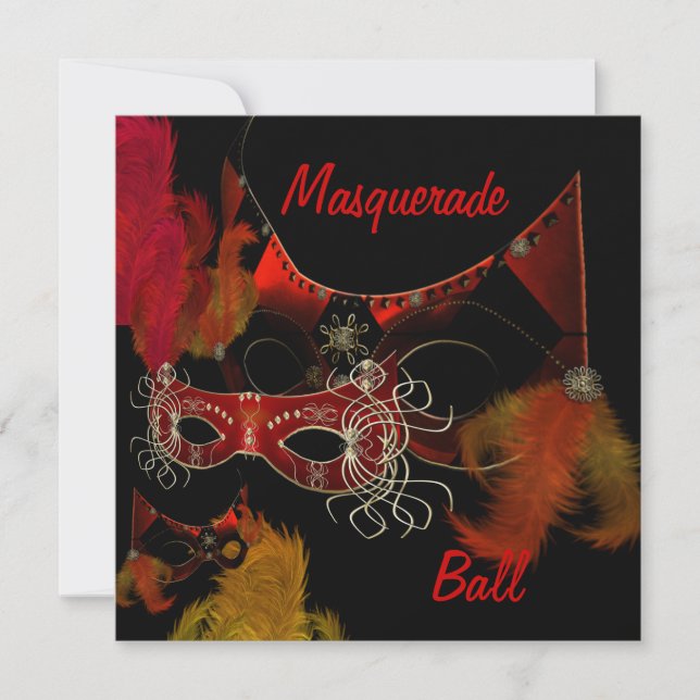 Masquerade Ball Masken Rotes Schwarzes Einladendes Einladung (Vorderseite)