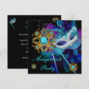 Masquerade Ball Party Aquamarin Blue Black Masken Einladung