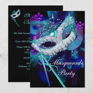 Masquerade Ball Party Aquamarin Blue Black Masques Einladung