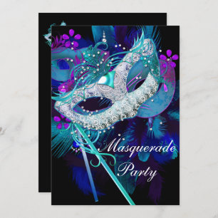 Masquerade Ball Party Aquamarin Blue Black Masques Einladung