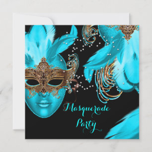Masquerade Ball Party Aquamarin Blue Masken Einladung