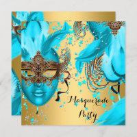Masquerade Ball Party Aquamarin Blue Masken Gold 3