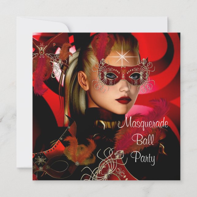 Masquerade Ball Party Maske Black Red Girl 3 Einladung (Vorderseite)