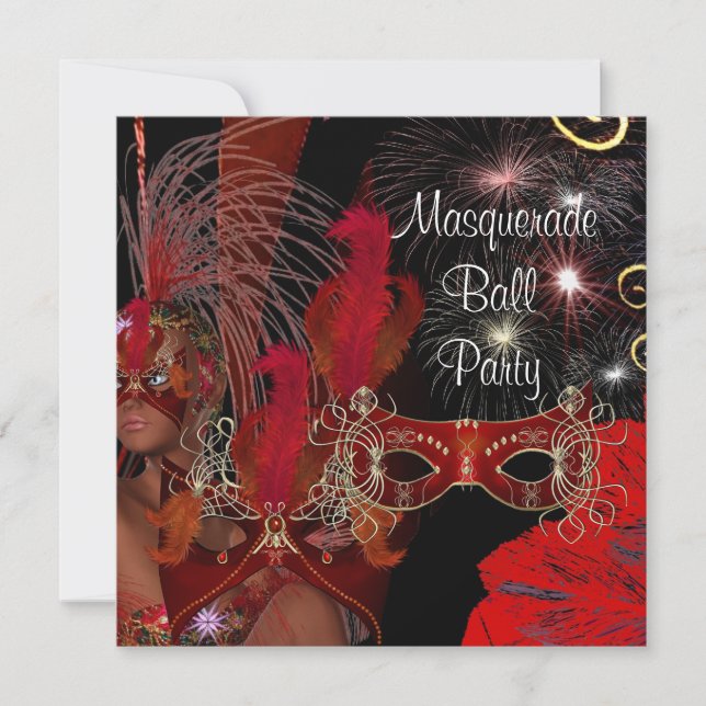 Masquerade Ball Party Maske Black Red Showgirl 3 Einladung (Vorderseite)