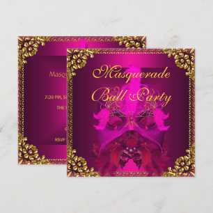 Masquerade Ball Party Masken Gold Deep Pink Einladung