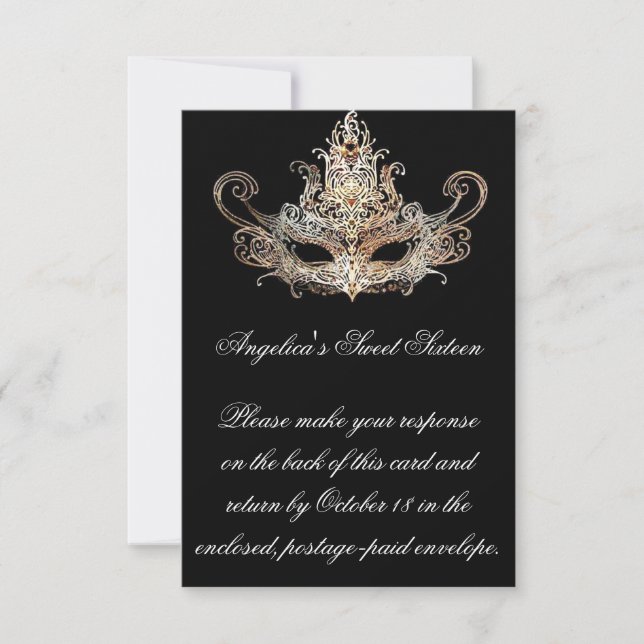 Masquerade Ball Response Card mit Essensauswahl RSVP Karte (Vorderseite)