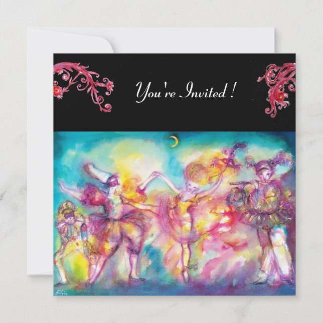 MASQUERADE BALL, rote Schnörkel, Filzpapier Einladung (Vorderseite)