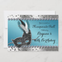 Masquerade Ball Silver und Blue Party Einladung
