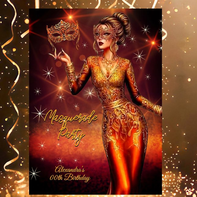 Masquerade Birthday Gold Copper Stunning Dress Einladung (Von Creator hochgeladen)