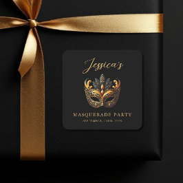 Masquerade Black Gold Geburtstag Quadratischer Aufkleber