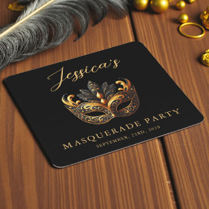 Masquerade Black Gold Geburtstag Rechteckiger Pappuntersetzer