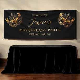 Masquerade Black Gold Geburtstag Willkommen Banner
