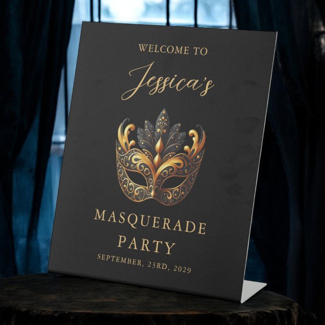 Masquerade Black Gold Geburtstag Willkommen Sockelschild (Von Creator hochgeladen)