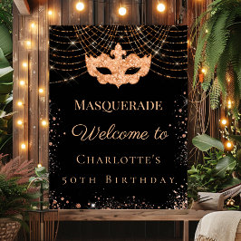 Masquerade black gold glitter birthday party poster