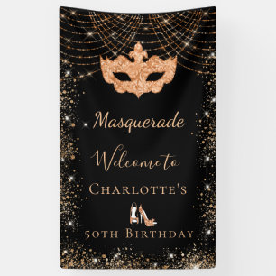Masquerade Black Gold Glitzer Staub Geburtstagspar Banner