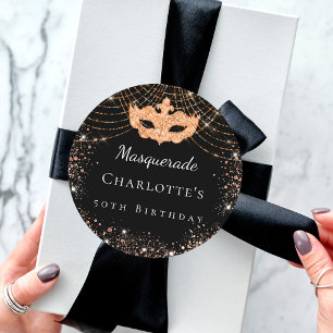 Masquerade Black Gold Glitzer Staub Geburtstagspar Runder Aufkleber