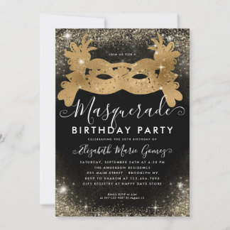 Masquerade Black Gold Glitzer Staubparade Einladung