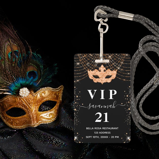 Masquerade Black Gold Glitzer vip Einladung Abzeic Ausweis (Von Creator hochgeladen)