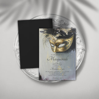 Masquerade Black Gold Maske Öl Art 50. Geburtstag Einladung