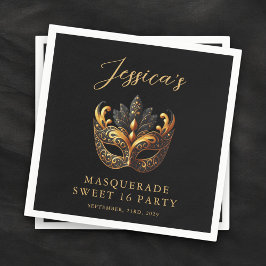 Masquerade Black Gold Sweet 16 Birthday Party Serviette