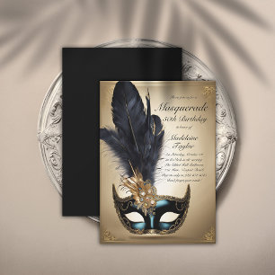 Masquerade Black Gold Venice Maske 50. Geburtstag Einladung