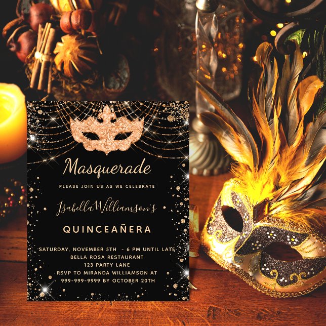Masquerade Black Quinceanera Haushaltseinladung Flyer (Von Creator hochgeladen)