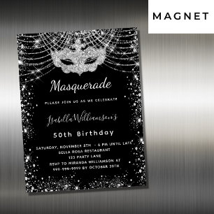 Masquerade Black silber Luxus Geburtstagsparty Magneteinladung
