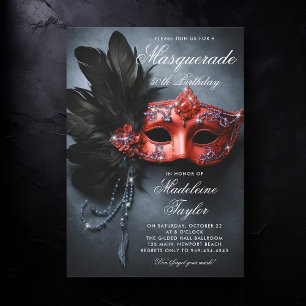 Masquerade Black Silver Red Navy 50. Geburtstag Einladung
