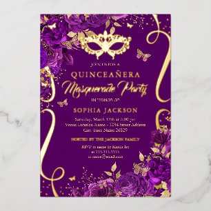 Masquerade Butterfly Lila Quinceanera Folieneinladung