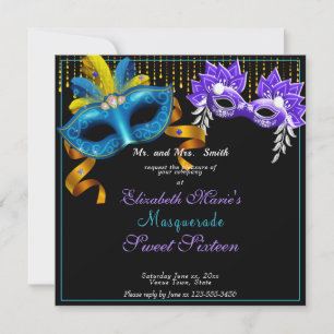 Masquerade Carnival Feather Masken 16 . Geburtstag Einladung