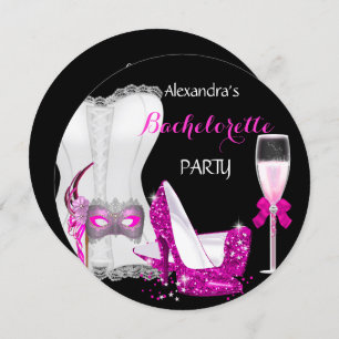 Masquerade Champagne Bachelorette Corset Pink R Einladung