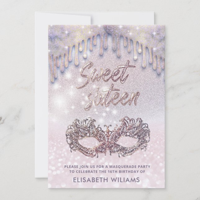 Masquerade chic Tropfen funkeln glänzende ombre Einladung (Vorderseite)