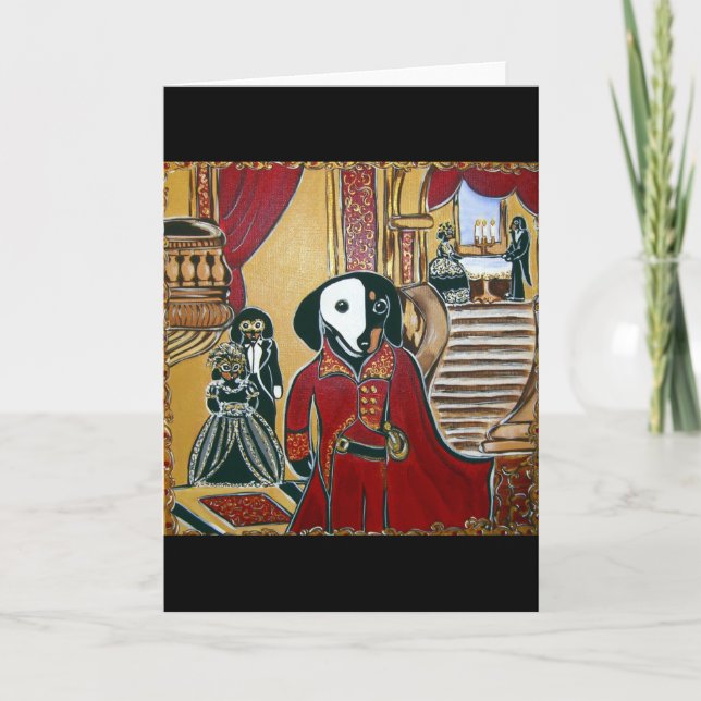 MASQUERADE-DACKEL FEIERTAGSKARTE (Vorderseite)